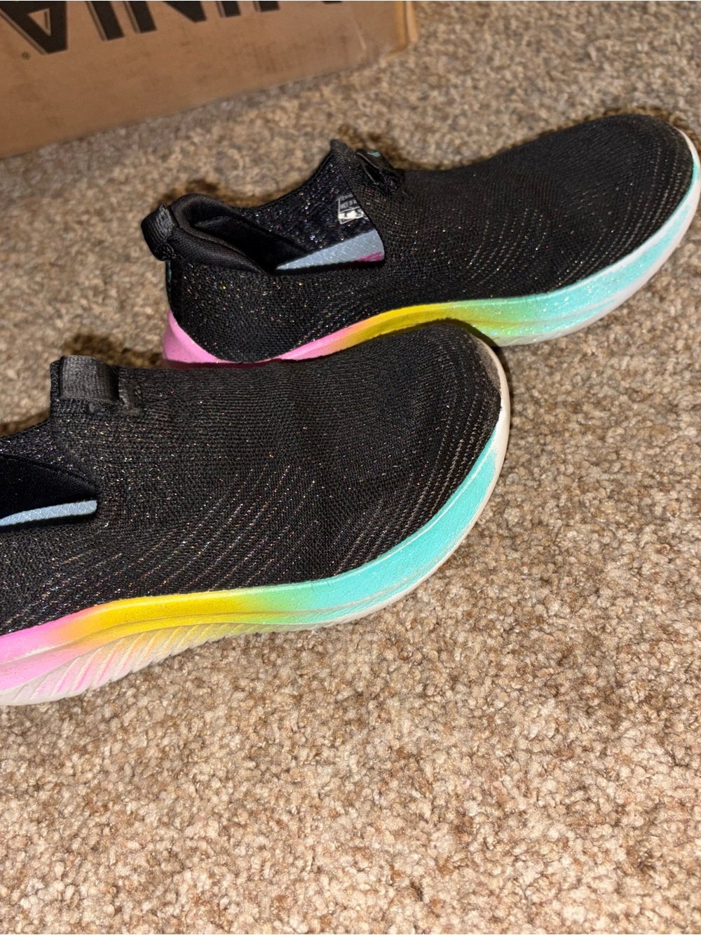 Kids Black Slip-On Sneakers with Rainbow Gradient Midsole